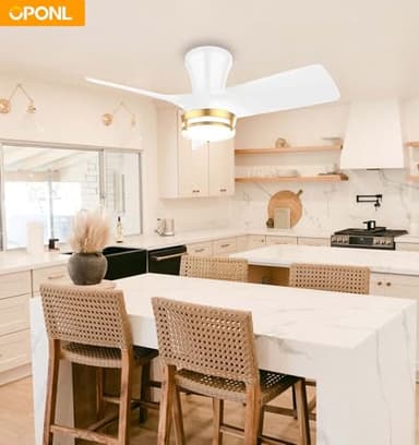 OPONL 30" White low profile Ceiling Fan with Light, with Gold Trim Ring, Large Air Volume, flush mount ceiling fan for Bedroom Kitchen Dining room Patio - Image 8