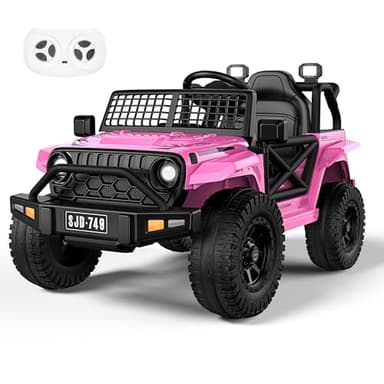 Evmore 12V Kids Toddler Ride On Truck Electric - 7Ah Large Battery Electric Vehicles with Remote Control, 2 Speeds, LED Lights, Horn, Music for Kids Pink - Image 1