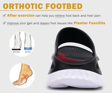 KuaiLu Womens Recovery Sandals Comfortable Plantar Fasciitis Arch Support Ladies Orthopedic Open Toe Slip On Running Sport Walking Slides Thick Athletic Cushion Slippers Summer Sliders Black Size 11 - Image 4