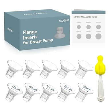 Flange Insert 10PCS 13/15/17/19/21mm for 24mm Flanges/Shields of Most Breast Pumps,Essential Flange Sizing Kit for Breast Pump Replacement Accessories with Nipple Ruler, Cleaning Brush - Image 1