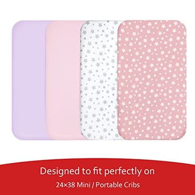 Mini Crib Sheets Fitted 4 Pack for Girls (38" X 24"), Compatible with Dream on Me, Delta Porta Crib and Arms Reach Ideal Cosleeper, Pink - Image 2