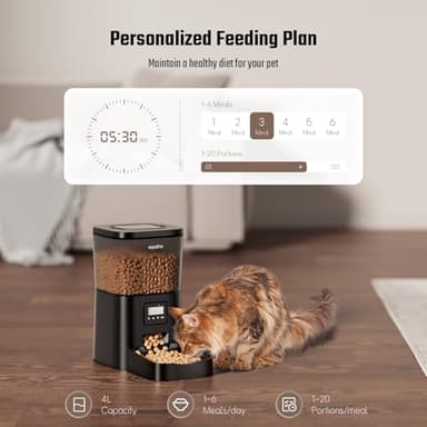Espelho Automatic Cat Feeder- 4L Timed Cat Food Dispenser 1-6 Meals Control for Cat and Small Dog- Auto Pet Feeder with Desiccant Bag Keep Fresh for Reliable Easy Set Up and Clean- Voice Recorder - Image 2