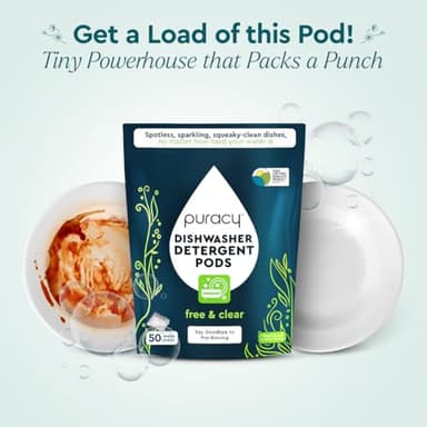 Puracy Dishwasher Pods, Natural Dishwasher Detergent, Free & Clear Dish tabs - Enzyme-Powered, Spot & Residue Free - TikTok Trend Items, Must Haves from TikTok Made Me Buy It (Free & Clear, 50 Count) - Image 2