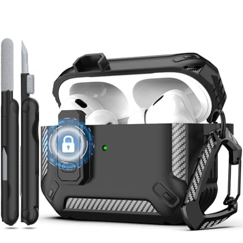 RFUNGUANGO for AirPods Pro 2nd Gen Protective Case with Cleaning Kit, Military Hard Case with Lock for AirPod Gen 2 Charging Case 2023, 2022, Black - Image 1