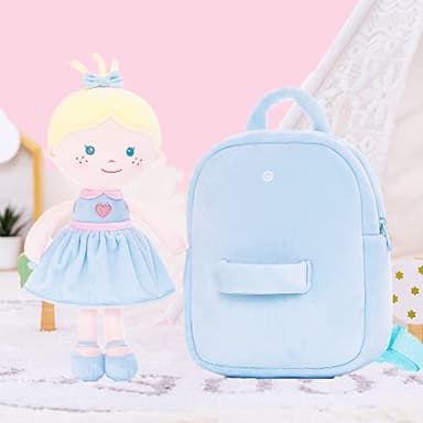 Onetoo Toddler Backpack Back to School Gifts for Girls Kids Backpacks with Soft Tanned Baby Dolls in Blue Heart Dress 9.5" - Image 3