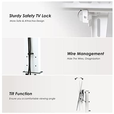 FITUEYES Iron Base Universal Floor TV Stand with Swivel Tilt, TV Mount Stand for 32-75 Inch Screens, Corner TV Stand with Height Adjustable Entertainment Shelves (White) - Image 6