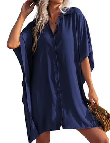 Ekouaer Swim Cover Ups for Women Beach Bikini Cover Ups Pool Cover Up Dresses,X-Large Navy Blue - Image 1