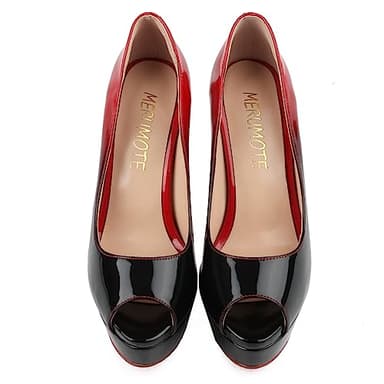 MERUMOTE Women's Aahe Stiletto Heel Platform Peep Toe Red-Black Patent Leather Dress Pumps - 8 B(M) US - Image 2