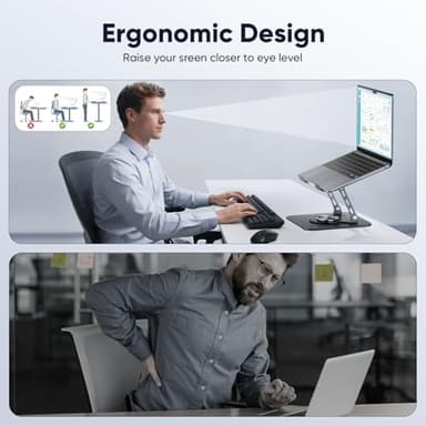 mearens Laptop Stand, 360° Rotating Foldable Adjustable Computer Stand for 8 to 17.3 inches Laptop & Tablet, Carbon Steel, 45LB Capacity, Anti-Slip, Ergonomic Design (Starry Gray - Image 4