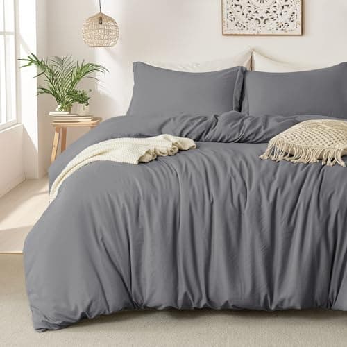 MILDLY Super Soft Duvet Cover - 100% Washed Microfiber Dark Grey Comforter Cover Set 3 Pieces with Zipper Closure & Corner Ties (No Comforter) - Image 1
