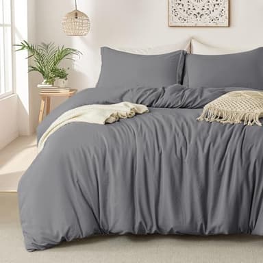 MILDLY Super Soft Duvet Cover - 100% Washed Microfiber Dark Grey Comforter Cover Set 3 Pieces with Zipper Closure & Corner Ties (No Comforter) - Image 1