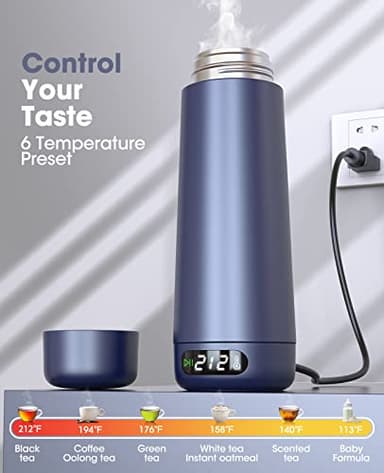 Travel Kettle, Dual Voltage Portable Electric Kettle 110V-220V-240V Smart Small Water Boiler for Tea & Coffee, 316 Stainless Steel, 6 Temperature Control and LCD Display, for Global Use (370ML) - Image 4