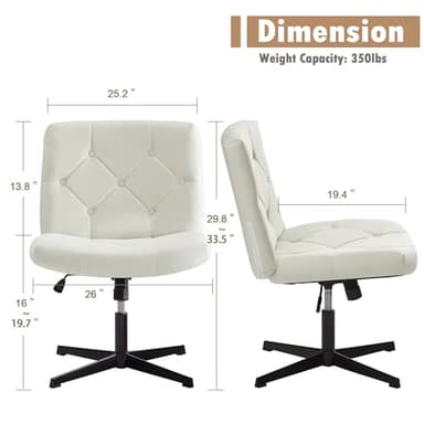 VECELO Modern Armless Criss Cross Chair No Wheels with Comfy Wide Fabric Padded Seat & Back, Swivel & Height Adjustable for Home/Bedroom/Make Up, Beige - Image 2