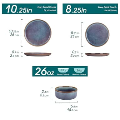vancasso PLAYA Plates and Bowls Sets, 12 Pieces Grey-Blue Dinnerware Sets for Kitchen, Reactive Glaze Dishes Set for 4, Dishwasher and Microwave Safe - Image 2