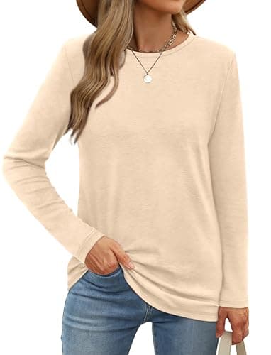 XIEERDUO Ladies Long Sleeve Tops Oversized Polyester Tshirts Dressy Office Apricot XXL - Image 2