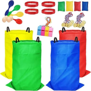 32 Pcs Outdoor Games Potato Sack Race Bags for Kids Adults, Bean Bag Toss Game, 3 Legged Race Bands, Egg Spoon Relay Race Game, Carnival Outside Yard Lawn Games for Easter Christmas Birthday Party - Image 1