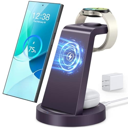 Wireless Charger for Samsung Charging Station: 3 in 1 Wireless Charging Station for Samsung Galaxy Watch - Purple - Image 1