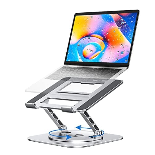 MCHOSE Adjustable Laptop Stand for Desk, Ergonomic Riser with 360° Rotating Base, Foldable Notebook Computer Holder Compatible MacBook Air Pro, Dell XPS, More 10-17" Laptops, Silver - Image 1