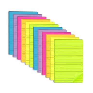 (12 Pack) Lined Sticky Notes 4x6 in Ruled Stickies Super Sticking Power Memo Pads Bright Colors - Image 1