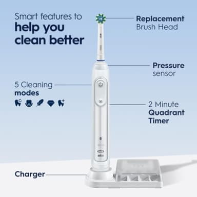 Oral-B Smart 5000 Rechargeable Electric Powered Toothbrush, Black with Travel Case and Bluetooth - Visible Pressure Sensor to Protect Gums - 5 Cleaning Modes - 2 Minute Timer - Image 2