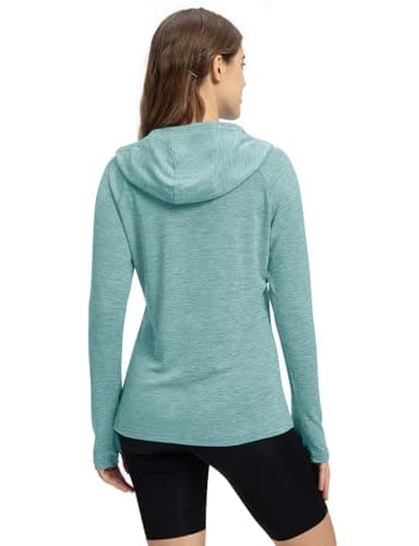 TBMPOY Womens UPF 50+ Sun Protection Hoodie Shirt Long Sleeve Fishing Hiking Outdoor UV Shirt Lightweight Light Cyan M - Image 6