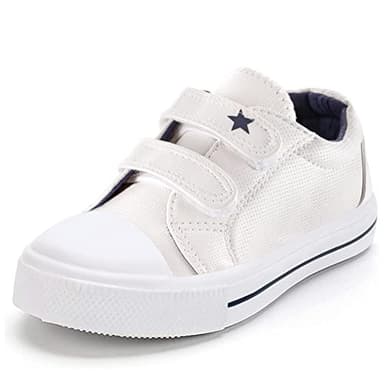K KomForme Toddler Boys & Girls Shoes Kids Canvas Sneakers with Cartoon Dual Hook and Loops, Size 12 Little Kid, White - Image 1