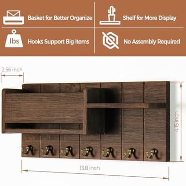 RelaxScene Key Holder Wall Mount - Decorative Key Rack and Mail Organizer with 7 Key Hooks - Wooden Key Hanger with Shelf for Living Room Decor - Rustic Farmhouse Home Entryway Aesthetic Essentials - Image 4