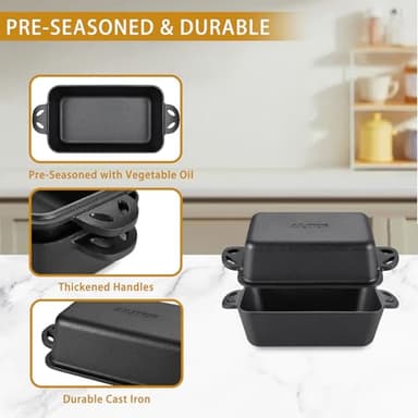 AILITOR Cast Iron Loaf Pan with Lid 9x5 Inch - Bread Baking Pans for Homemade Bread, 2 Piece Set - Image 7