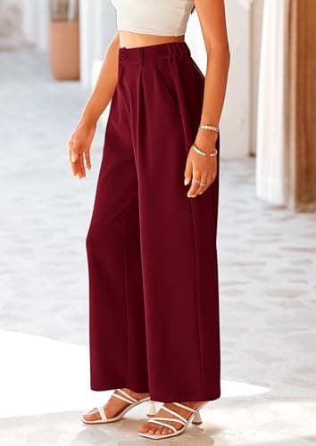 PRETTYGARDEN Wide Leg Pants for Women Trendy 2025 Fall High Waisted Business Casual Outfits Work Pant Trousers (Wine Red,Medium) - Image 5