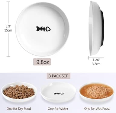 No Spill Cat Bowls,Cat Food Bowl,Anti Whisker Fatigue Healthy Ceramic Cats Dishes Set for Indoor Cats,Shallow Wide Kitten Plates for Food and Water,Non-Slip Silicone Bottom,3 Pack - Image 5