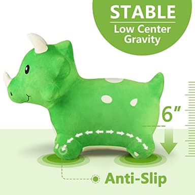 iPlay, iLearn Bouncy Pals Dinosaur Hopper Toy 2 Year Old Boy, Toddler Plush Bounce Animals, Ride on Bouncing Triceratops for Kids, Outdoor Hopping Horse Bouncer, Cool Birthday Gifts 3 4 5 6 Yr Girls - Image 5