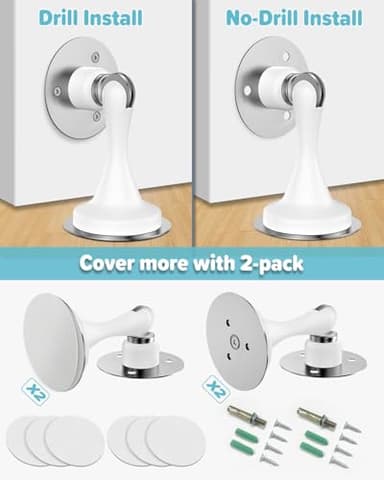 Magnetic Door Stoppers Door Catch - 2 Pack Stainless Steel Heavy Duty Door Stops for Bottom of Door, Wall & Floor Mounting No-Drill Strong Adhesive & Screws, Door Holder to Keep Door Open - Image 4