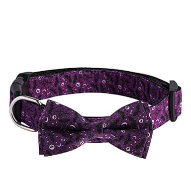 TDTOK Halloween Dog Collar with Bowtie Adjustable Halloween Spooky Dog Collar with Eco Friendly Plastic Buckle Spooky Skull Bat Tree Moon Pumpkin Dog Collar for Small Medium Large Dogs - Image 6