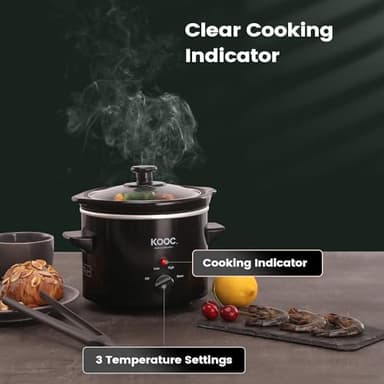 KOOC Small Slow Cooker, 2-Quart, Free Liners Included for Easy Clean-up, Upgraded Ceramic Pot, Adjustable Temp, Nutrient Loss Reduction, Stainless Steel, Black, Round… - Image 5