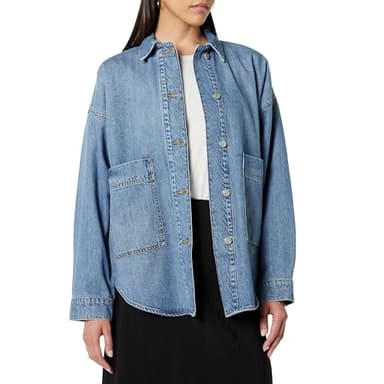 The Drop Women's Pilar Long Denim Shirt Jacket, Medium Indigo, L - Image 1