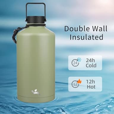 Konokyo Gallon Insulated Water Bottle with Straw,128 oz 3 Lids Water Jug with Carrying Bag,Paracord Handle, Double Wall Vacuum Stainless Steel Metal Flask,Camp Green - Image 2
