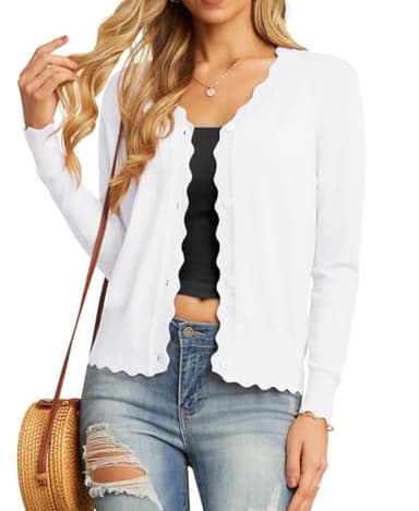 GRECERELLE Women's Long Sleeve Button Down Cardigan V-Neck Fall Shrug Sweaters(White, Large) - Image 2