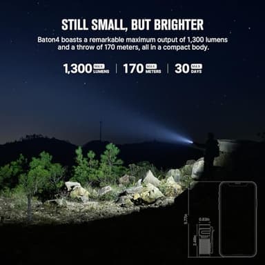 OLIGHT Baton4 Rechargeable EDC Flashlight, LED Pocket Light 1300 Lumens with Magnetic Charging Cable, 6 Modes, IPX8 Waterproof for Home, Camping and Emergency (Fighter Pilot) - Image 3