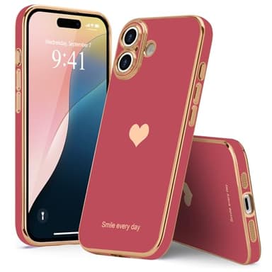 Teageo for iPhone 16 Case with Screen Protector [2 Pack] Girl Women Cute Girly Love-Heart Luxury Gold Soft Cover Camera Protection Shockproof Phone Case for iPhone 16, Bright Blush - Image 6