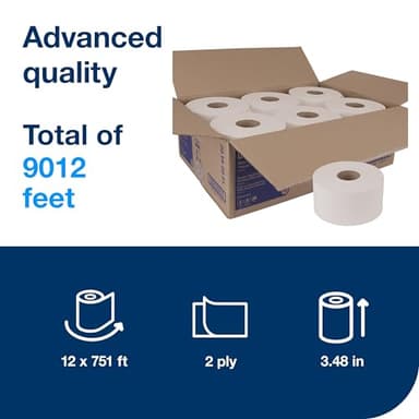 Tork Mini Jumbo Toilet Paper Roll White T2, Advanced, 2-Ply, 12 x 751', 12024402 - Image 2