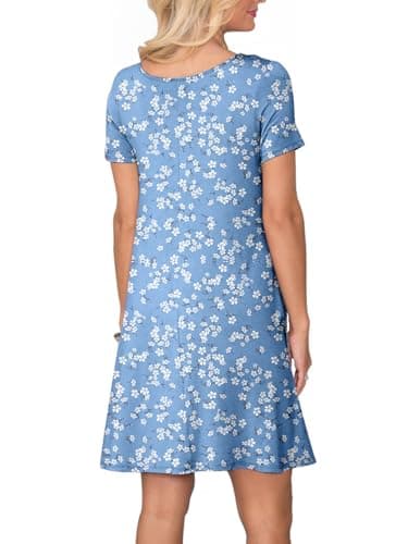 lionstill Women's Casual T Shirt Dress Summer Fashion Short Sleeve Swing Floral Dresses with Pockets, Lb White Floral L - Image 3
