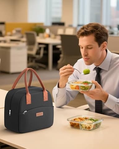 HOTOR Lunch Bag for Women & Men - Wear-Resistant & Leak-Proof Insulated Lunch Box with Large Capacity, Multi-Functional Cooler Bag for Office, Picnic, Black, 12L, 12.20" x 6.30" x 10.20" - Image 9