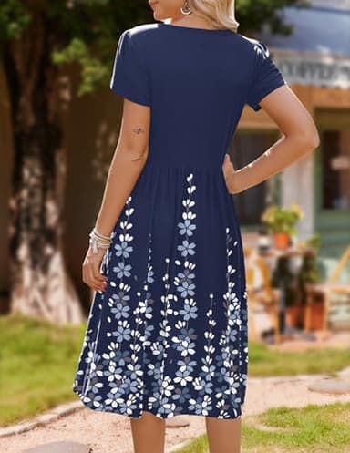 HOTOUCH Sundresses for Women 2025 Loose Midi Dress Short Sleeve Floral Dress Crewneck Flowy Aline Swing Dress with Sleeves Hawaiian Print Dresses - Image 5