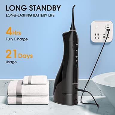 Hangsun Water Flossers for Teeth Cordless Rechargeable Dental Oral Irrigator Water Jet for Teeth Braces Care with 8 Jet Tips for Travel and Home Use (Black) - Image 4