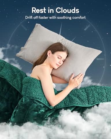 Cottonblue Weighted Blanket 20lbs for Queen Ded - Ultra Soft, Cozy Comfort Sherpa Blanket for Relax and Sleep, Heavy Bed Blankets with Cemaric Beads, 60x80 Inches,Green - Image 3