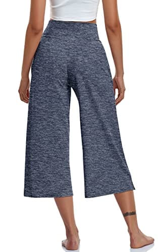 TARSE Womens Casual Wide Leg Yoga Capris Summer Crossover High Waist Capri Pants Loose Soft Pajama Pockets Sweatpants(HeatherNavy,M) - Image 3