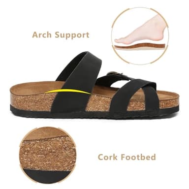 Yozuru Womens Cork Footbed Sandals Comfort Open Toe Slides Adjustable Buckle Beach Summer Flat Sandals with Arch Support - Image 2