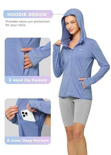 Willit Women's UPF 50+ Sun Protection Shirts UV Long Sleeve Zip Hoodies SPF Lightweight Jacket Hiking Outdoor with Pockets Fog Blue Medium - Image 4