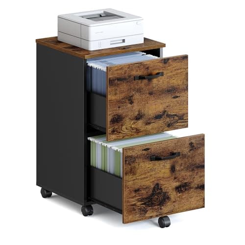 VASAGLE 2-Drawer File Cabinet, Small Rolling Filing Cabinet for Home Office, Printer Stand, for A4, Letter-Size Documents, 15.7 x 16.5 x 27.6 Inches, Rustic Brown and Ink Black UOFC040B01 - Image 1