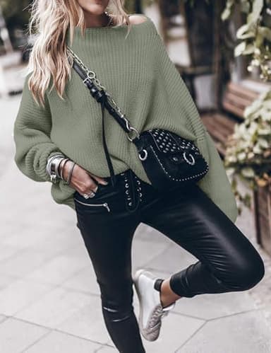 Womens Oversized Sweaters Loose Solid Casual Long Sleeve Mock Neck Knitted Jumper Tops - Image 4